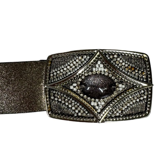 Chicos Metallic Gunmetal Embellished Buckle Leather Belt Medium Stone Boho main image 5